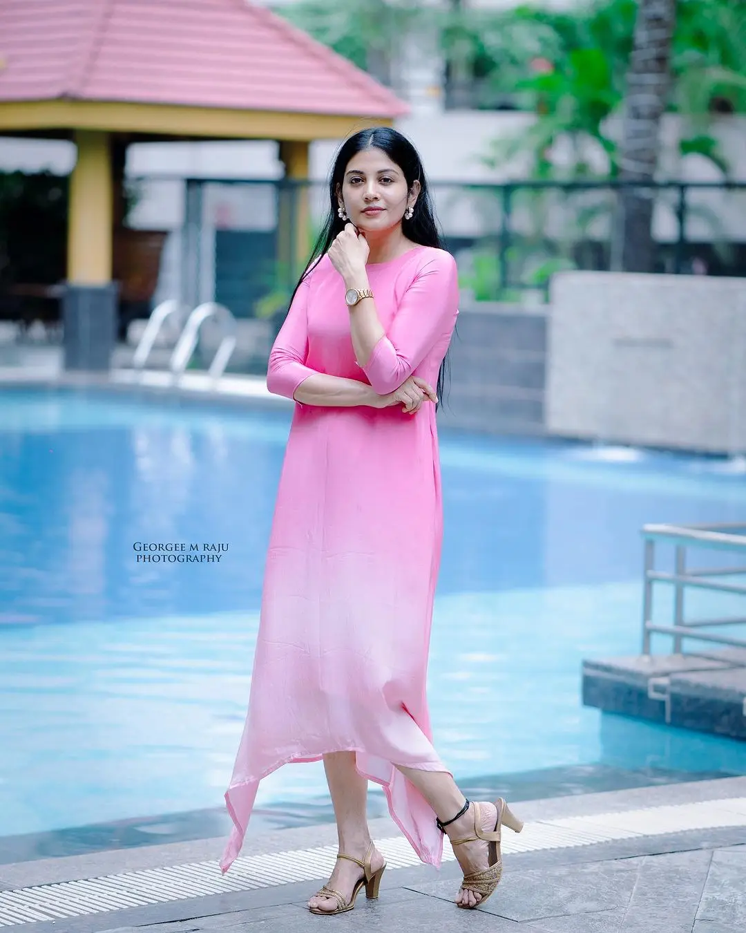 Malayalam Actress Shivada in Pink Long Gown